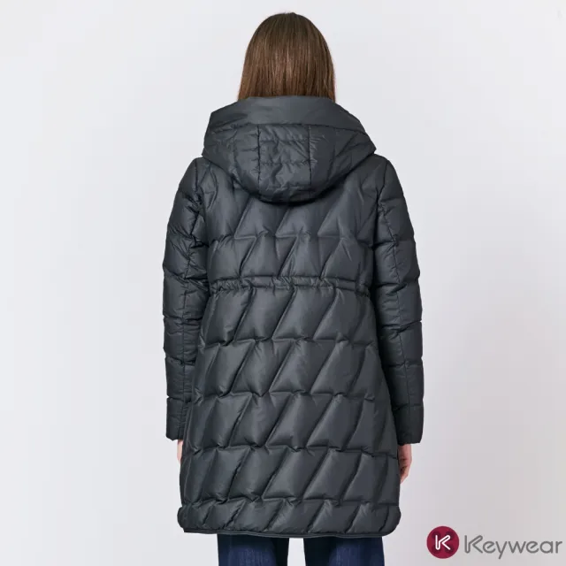 【KeyWear 奇威名品】白鴨絨連帽長版羽絨外套(共2色)
