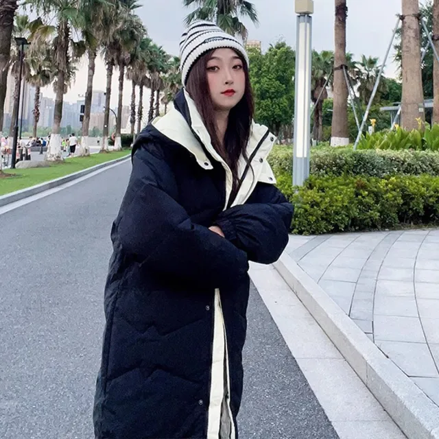 【K.W.】快速出貨春季新品韓國空運優雅美型升溫羽絨中長版外套(防水防風外套 連帽外套 大衣 羽絨外套)
