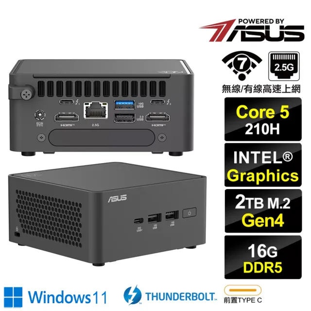 【ASUS 華碩】Core 5 八核{天璇R61DW} Win11迷你電腦(210H/16G/2TB M.2 Gen4)