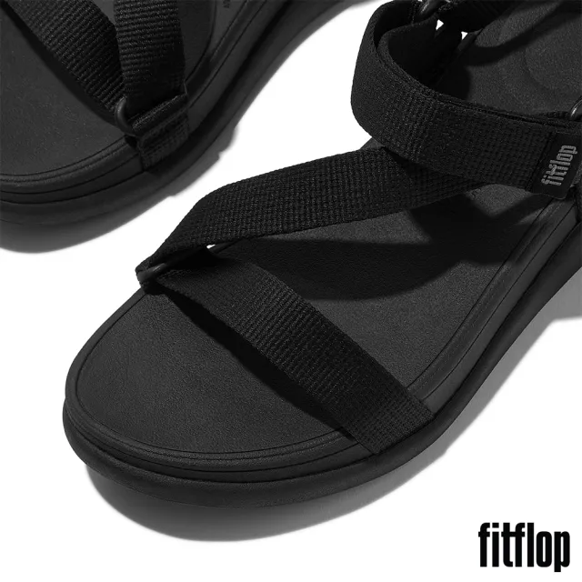 【FitFlop】F-MODE GO 織帶Z字造型厚底後帶涼鞋-女(二色)