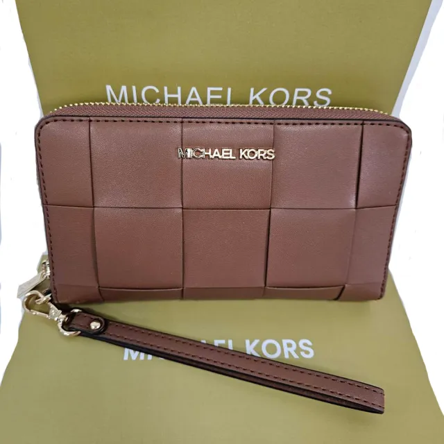 【Michael Kors】MK 編織造型純素皮革拉鍊手拿長夾禮盒(送禮)