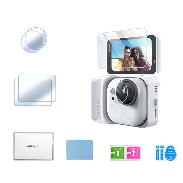 【AMAGISN】Insta360 GO Ultra 9H螢幕鋼化膜+鏡頭軟膜(雙入裝)
