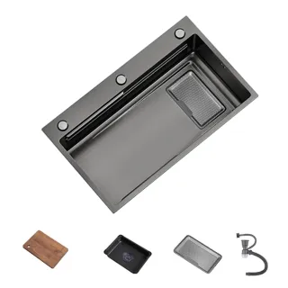 【匠藝家居】現貨 集渣抗刮壓紋水槽 75*45公分 加厚面板 抗油污(304不鏽鋼大單槽 洗碗槽 洗菜池 廚房水槽)