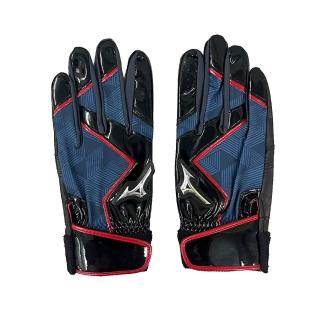 【MIZUNO 美津濃】成人打擊手套一雙入黑x幾何深藍紋(1ETEA50113)