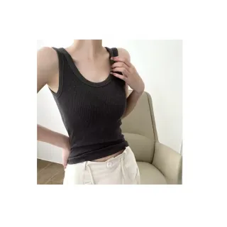 【amica】保暖坑條固定杯寬肩小可愛(寬肩小可愛 內搭背心 寬肩背心 素面小可愛 條紋小可愛 舒適背心)