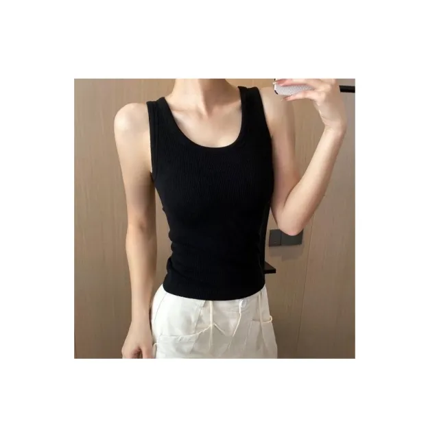 【amica】保暖坑條固定杯寬肩小可愛(寬肩小可愛 內搭背心 寬肩背心 素面小可愛 條紋小可愛 舒適背心)