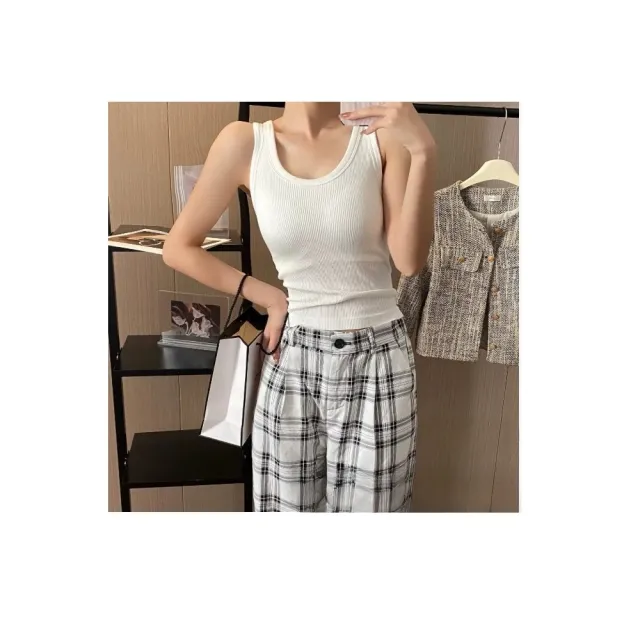 【amica】保暖坑條固定杯寬肩小可愛(寬肩小可愛 內搭背心 寬肩背心 素面小可愛 條紋小可愛 舒適背心)