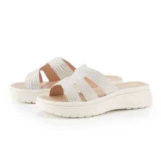 【CHOiCE】質感亮鑽絨布厚底拖鞋(米白)