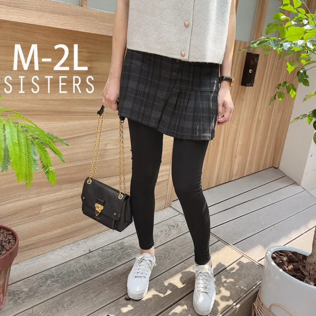 【SISTERS】格紋短裙內磨毛顯瘦假兩件式內搭褲/M-2L(女下著/保暖褲/女褲子/短裙/磨毛/顯瘦)