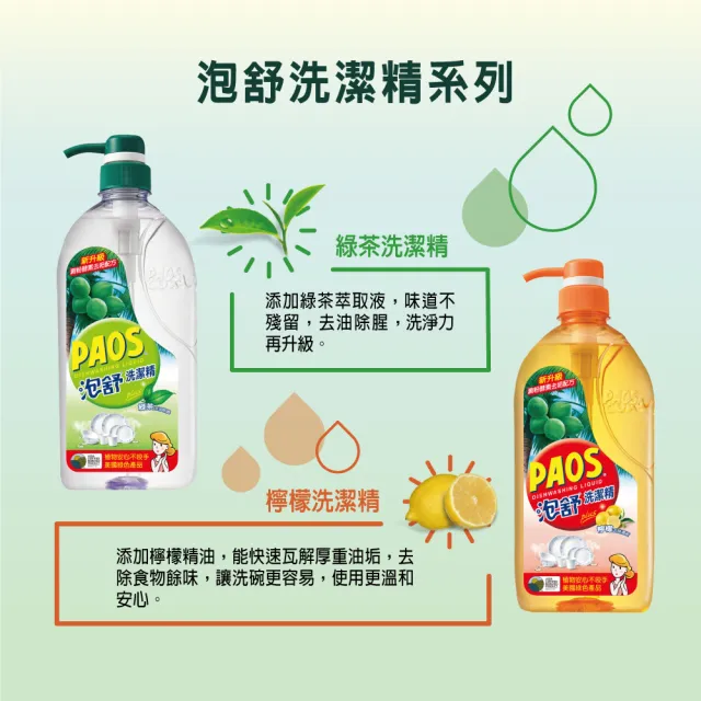 【泡舒】洗潔精1000g+補充包800gX2(綠茶/檸檬/小蘇打 洗碗精任選)
