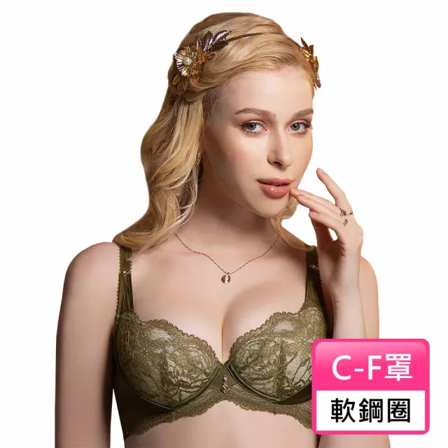 【Swear 思薇爾】金戀迴香系列C-F罩軟鋼圈背心型蕾絲包覆女內衣(金芥綠)