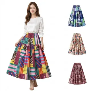 【巴黎精品】現貨 限搶!女網紗裙A字裙百褶裙半身裙長裙大碼洋裝休閒大尺碼女裝(棉質油畫印花4色a1fq53)