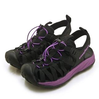 【GOODYEAR 固特異】女 固特異透氣輕便束扣護趾織帶運動涼鞋 露營趣系列(黑紫 52610)