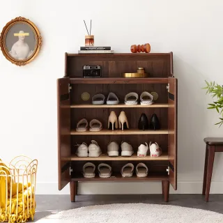 【hoi! 好好生活】預購60天★源氏木語柏林橡木雙門0.65M實木鞋櫃 H83L03-胡桃木色