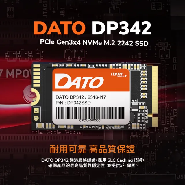 DATO 達多】DP342 1TB M.2 2242 PCIe Gen3x4 SSD 固態硬碟(最高達讀