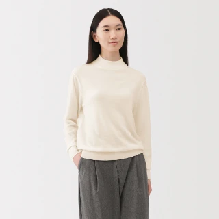 【MUJI 無印良品】女水洗羊毛高密織半高領針織衫(柔白/深灰/黑色/粉米/紅色/卡其綠/煙燻藍/摩卡棕)