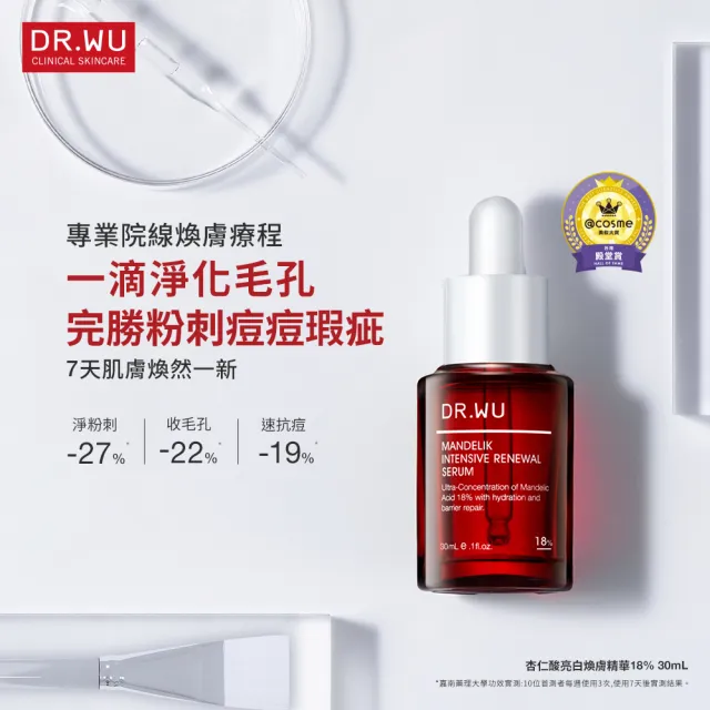 【DR.WU 達爾膚】早C晚杏深層煥白組(超微C精華30ML x2+杏仁酸精華18% 30ML)