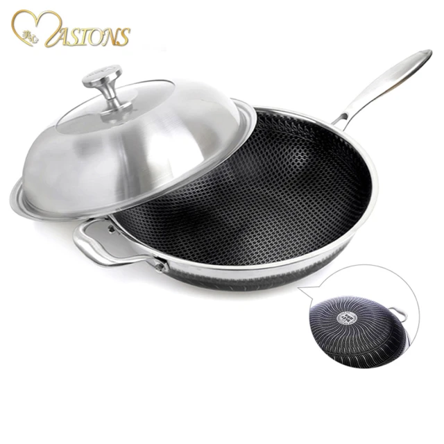 【MASIONS 美心】維多利亞Victoria 皇家316不鏽鋼複合黑晶鍋炒鍋34cm(台灣製造 電磁爐適用)