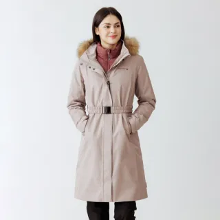 【Hilltop 山頂鳥】GORE-TEX二合一 施華洛世奇水鑽防水透氣石墨烯羽絨長版大衣外套 女款 卡其