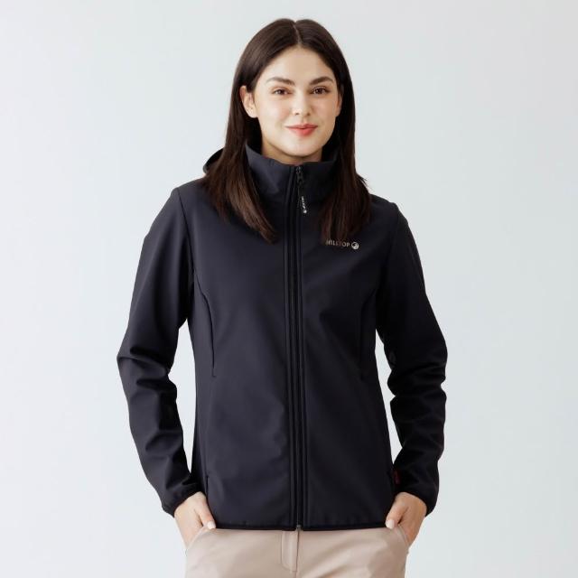 【Hilltop 山頂鳥】碳足跡SOFT SHELL防風透氣保暖彈性外套 軟殼衣 女款 黑｜PH22XF27ECA0