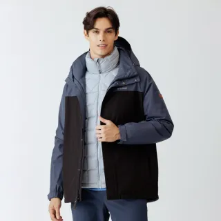 【Hilltop 山頂鳥】GORE-TEX單件式 防水防風透氣短大衣外套可銜接內件 男款 灰藍拚黑｜PH22XM48ECKA