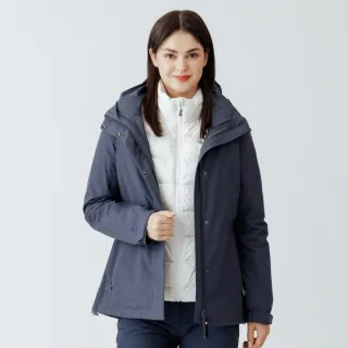 【Hilltop 山頂鳥】GORE-TEX單件式 施華洛世奇水鑽防水防風透氣短大衣外套可銜接內件 女款 灰藍