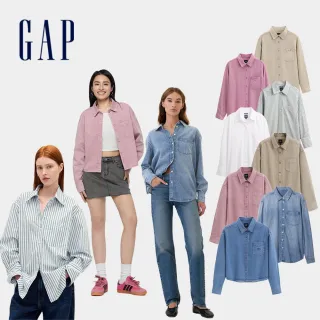 【GAP】女裝 Logo刺繡翻領長袖牛仔襯衫-多款任選(793519&799379&793514&646814&816541)