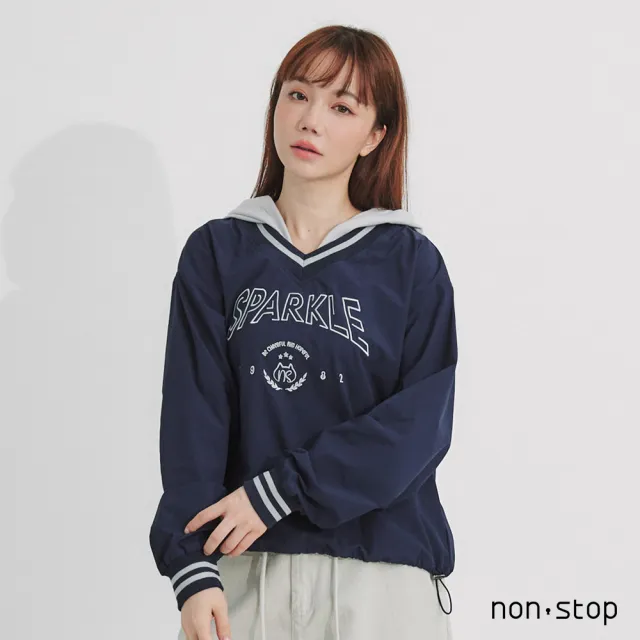 【non-stop】學院運動風刺繡連帽T恤-2色