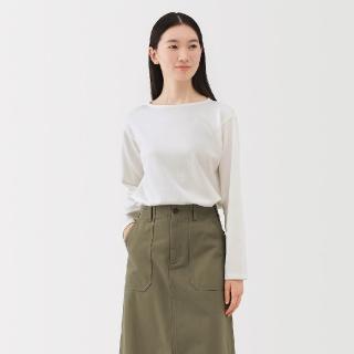 【MUJI 無印良品】女粗織長袖T恤(柔白/灰白/灰橫紋/粉紅橫紋/深藍橫紋/卡其紋樣/深藍紋樣)