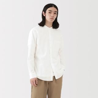 【MUJI 無印良品】男水洗平織布立領長袖襯衫(白色/黑色/卡其/煙燻藍/灰棕/灰直紋/藍直紋)