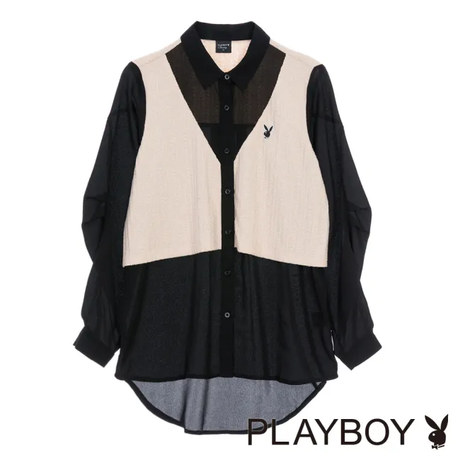 【PLAYBOY】假兩件背心式雪紡襯衫(黑色)