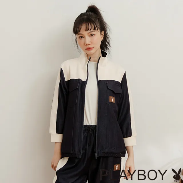 【PLAYBOY】撞色萊賽爾牛仔外套(深藍色)
