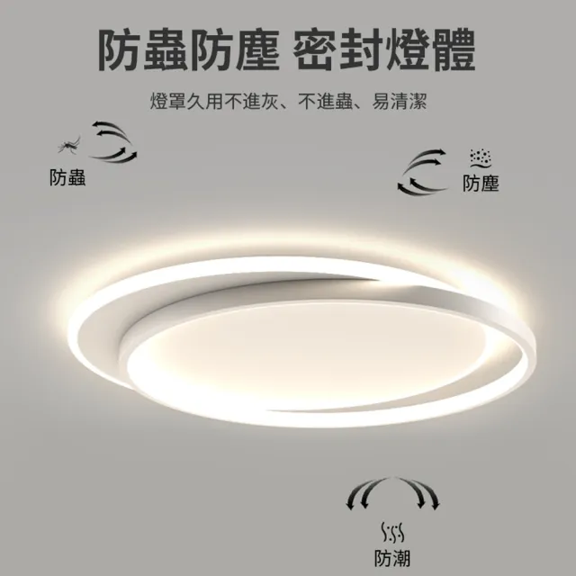 【聚美照明】吸頂燈 全光譜led臥室燈 白/黑50CM 5500lm 智能高亮護眼款(三色無極調光/北歐雙圈護眼燈)