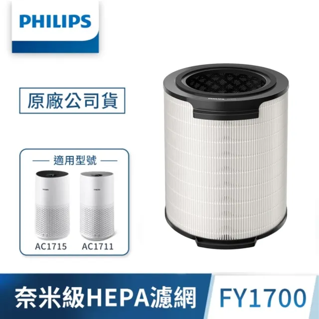 【Philips 飛利浦】奈米級勁護HEPA&活性碳複合式濾網 -FY1700(適用型號:白小奈 AC1715、AC1711)