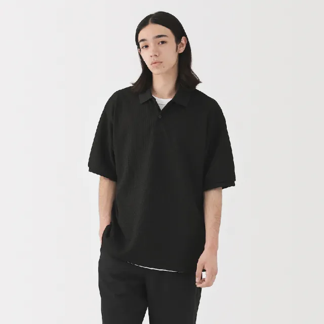 【MUJI 無印良品】男速乾鬆餅紋短袖POLO衫(柔白 灰銀 黑色 淺藍)