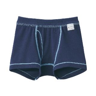 【MUJI 無印良品】兒童針織前開拳擊內褲(深藍/藍橫紋)