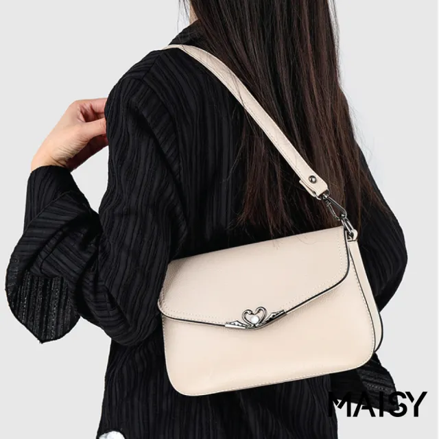 【MAISY】歐美經典軟皮金屬設計斜跨包 單肩包(米色/酒紅色/黑色)