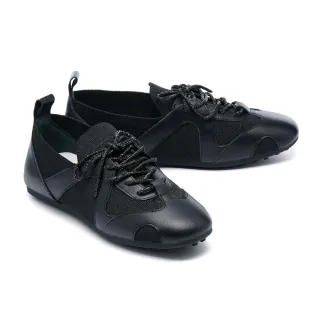 【AS 集團】復古率性純色異材質綁帶薄底休閒鞋(黑)