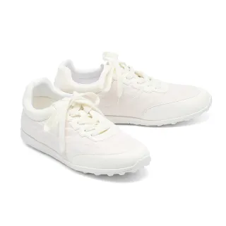 【HELENE_SPARK】美式復古LOGO愛心釦異材質綁帶薄底休閒鞋(米白)