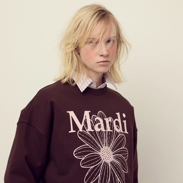 【MARDI MERCREDI】印花大學TEE 棕色 經典小雛菊 粉花 純棉 SWEATSHIRT FLOWERMARDI