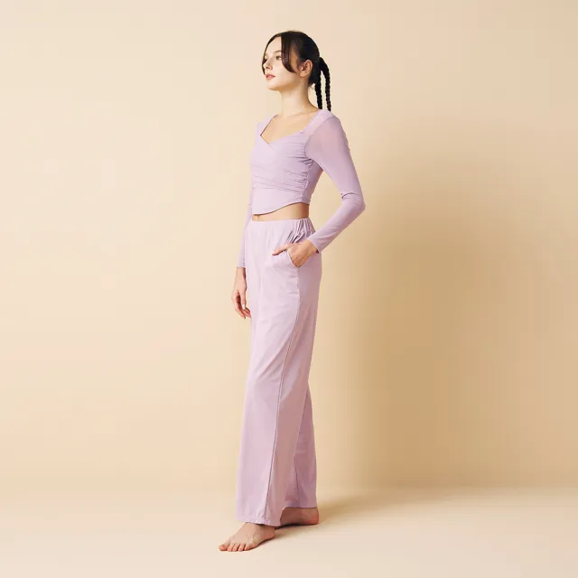 【YUANDONGLI 元動力】雙層彈力交叉美背健身上衣(淺紫;S-L;4243351605)