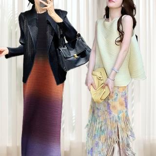 【K.W.】MOMO限定春季新品韓國三宅壓褶褶皺套裝組(壓褶/中大尺碼/修身/輕薄/小香風/多款可選)