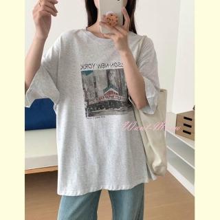 【Want-Meow】100公斤可穿/寬鬆韓系簡約圖案棉T大尺碼上衣大尺碼T恤(大碼/大尺碼/加大碼)