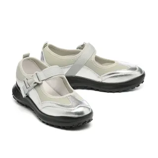 【HELENE_SPARK】個性時尚插扣織帶異材質瑪莉珍厚底休閒鞋(銀)