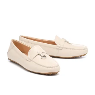 【AS 集團】復古知性金屬吊牌全真皮樂福低跟鞋(米白)