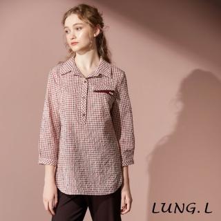 【LUNG.L 林佳樺】LT06A 紅白小格紋A-line長版棉質七分袖女裝上(秋冬新品)