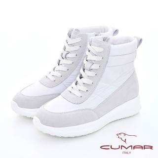 【CUMAR】輕量化異材質車澎高筒休閒鞋(米灰色)