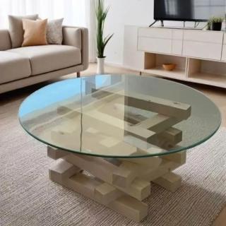 【HANACO】小戶型鋼化玻璃茶幾 直徑60公分(客廳現代簡約茶桌 輕奢圓茶几 實木腿)