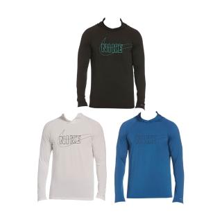 【NIKE 耐吉】成人男性連帽防曬衣 OUTLINE LOGO HOODED 001黑/100白/444藍(DRI-FIT 吸濕 排汗 速乾 抗UV)
