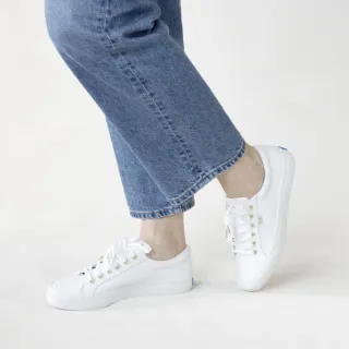【Keds】JUMP KICK 奢華風皮革綁帶休閒小白鞋-白(9203W123119)
